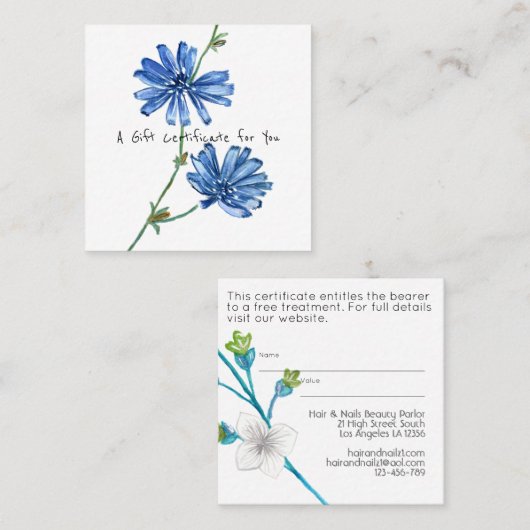 ブルーフラワーギフト証明書の追加ロゴ事業 スクエア名刺 (正面/裏面)