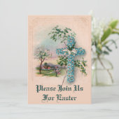 ブルーフラワークロスイースター招待状 招待状 (スタンド正面)