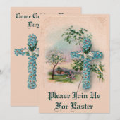 ブルーフラワークロスイースター招待状 招待状 (正面/裏面)