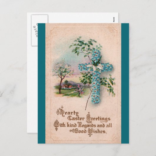 ブルーフラワークロス復活祭はがき シーズンポストカード (正面/裏面)