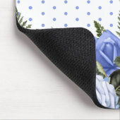 ブルーフラワーグリーン葉水玉模様モノグラムホワイト マウスパッド (コーナー)