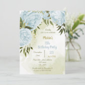 ブルーフラワーグリーン誕生日パーティー 招待状 (スタンド正面)
