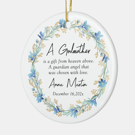ブルーフラワーゴッドマザー《キリスト教》洗礼式や命名式バプテスマ セラミックオーナメント (左)