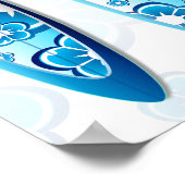 ブルーフラワーサーフボードサマービーチアート ポスター (角)