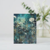 ブルーフラワーシアン混合メディアポストカード ポストカード (スタンド正面)