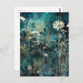 ブルーフラワーシアン混合メディアポストカード ポストカード (正面/裏面)