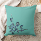 ブルーフラワーシルバージュエリー装飾オーナメント クッション (ブランケット)