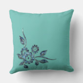 ブルーフラワーシルバージュエリー装飾オーナメント クッション (裏面)