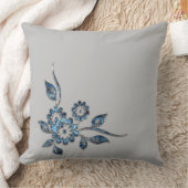 ブルーフラワーシルバージュエリー装飾オーナメント クッション (ブランケット)