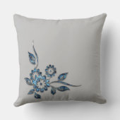 ブルーフラワーシルバージュエリー装飾オーナメント クッション (裏面)