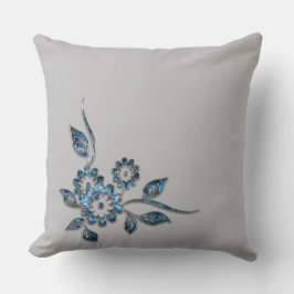 ブルーフラワーシルバージュエリー装飾オーナメント クッション