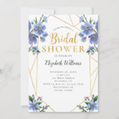 ブルーフラワージオメトリフレームブライダルシャワー 招待状 (正面)