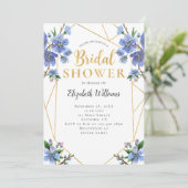 ブルーフラワージオメトリフレームブライダルシャワー 招待状 (スタンド正面)