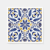 ブルーフラワースペインのイエローレモン スタンダードカクテルナプキン (正面)