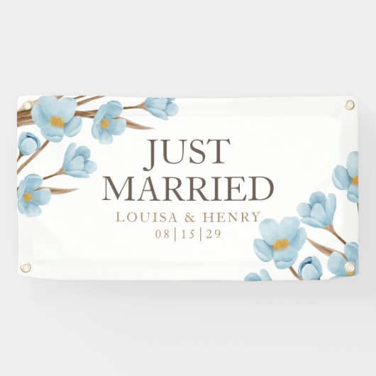 ブルーフラワーズたった今結婚しましたカーバナー 横断幕 (横)