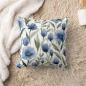 ブルーフラワーズアートフローラデザイン クッション (ブランケット)