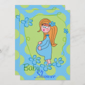 ブルーフラワーズカワイトベビーシャワー招待状 招待状 (正面/裏面)