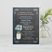 ブルーフラワーズカントリーベビーシャワー付きメイソンジャー 招待状 (スタンド正面)