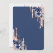 ブルーフラワーズグリッタードリップバラ金ゴールド50誕生日 招待状 (裏面)