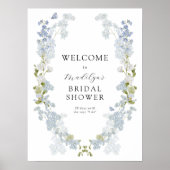ブルーフラワーズグリーンブライダルシャワーウェルカムサイン ポスター (正面)