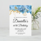 ブルーフラワーズゴールドフォイルグラム60誕生日 招待状 (スタンド正面)