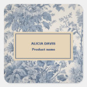 ブルーフラワーズトイレデジュイあなたの名前 スクエアシール (正面)