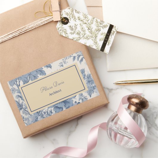 ブルーフラワーズトイレデジュイあなたの名前 長方形シール (ギフト)