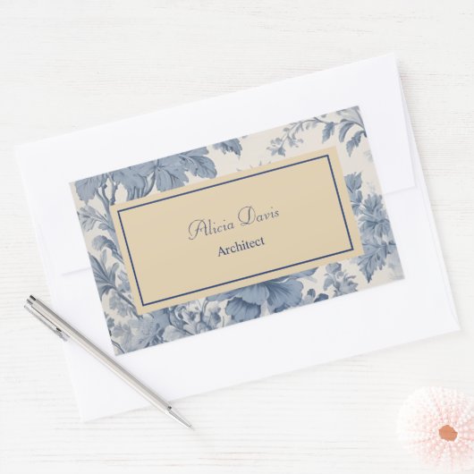 ブルーフラワーズトイレデジュイあなたの名前 長方形シール (封筒)