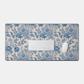 ブルーフラワーズトイレデジュイ デスクマット (キーボード&マウス)