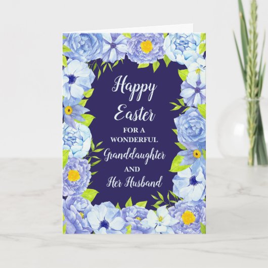 ブルーフラワーズハッピーイースター孫娘&夫 シーズンカード (正面)