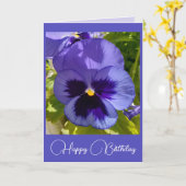 ブルーフラワーズパンジーフローラフォト誕生日カード カード (黄色い花)