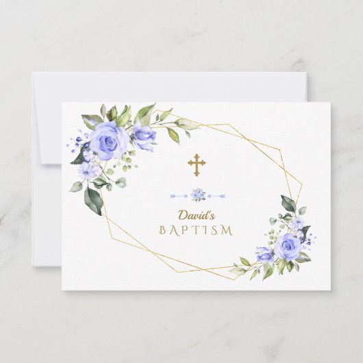 ブルーフラワーズフレームクロスボーイバプテスマ サンキューカード (裏面)