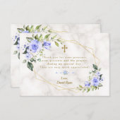 ブルーフラワーズフレームクロスマーブルボーバプテスマ サンキューカード (正面/裏面)