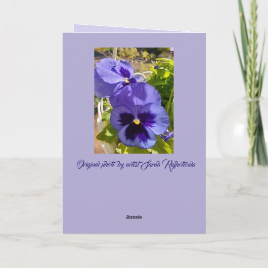 ブルーフラワーズフローラパンジー写真アートカード カード (裏面)