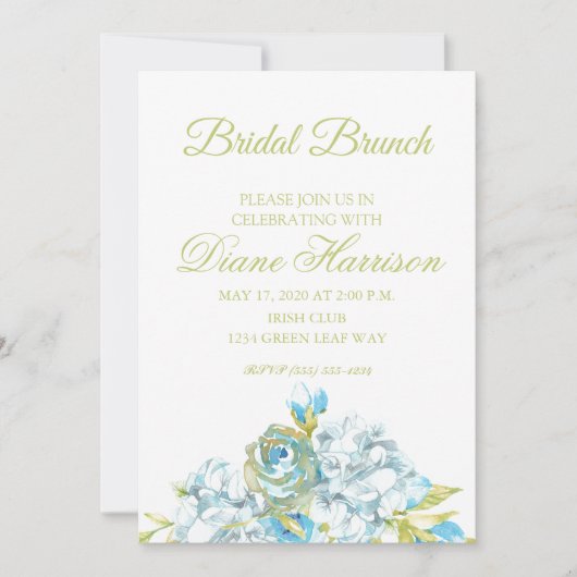 ブルーフラワーズブライダルシャワー 招待状 (正面)
