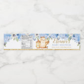 ブルーフラワーズベビーとモーミフクロウ赤ちゃんシャワーのお願い ペットボトルラベル (シングルラベル)