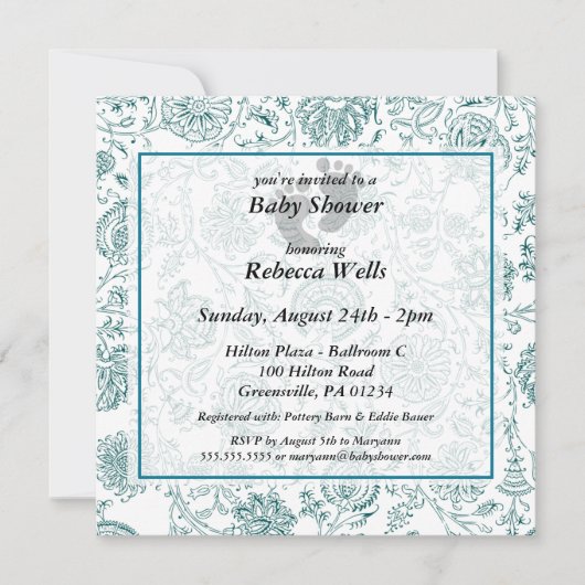 ブルーフラワーズベビーシャワー招待状 招待状 (正面)