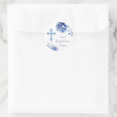 ブルーフラワーズホーリークロスバプティスステッカー ラウンドシール (バッグ)