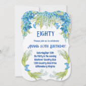ブルーフラワーズボタニカル80誕生日招待状 (正面)