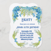 ブルーフラワーズボタニカル80誕生日招待状 (正面/裏面)