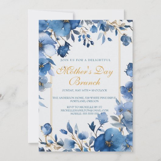 ブルーフラワーズマザーズデイブランチ招待状 招待状 (正面)