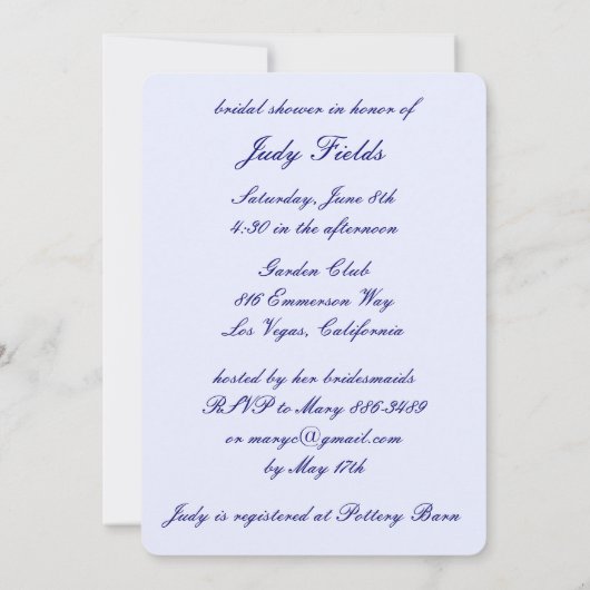 ブルーフラワーズメイソンジャースブライダルシャワー招待 招待状 (裏面)