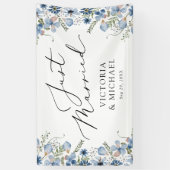 ブルーフラワーズモダンたった今結婚しました 横断幕 (縦)