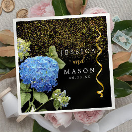 ブルーフラワーズモダン結婚カクテルナプキン スタンダードカクテルナプキン