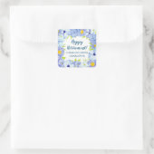 ブルーフラワーズリタイアメントパーティーの好意ラベル スクエアシール (バッグ)