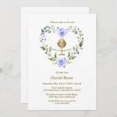 ブルーフラワーズリースボーイファースト聖餐式 招待状 (正面/裏面)