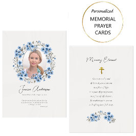 ブルーフラワーズリース正当葬儀祈りの言葉カード プレイスカード