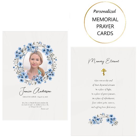 ブルーフラワーズリース正当葬儀祈りの言葉カード プレイスカード