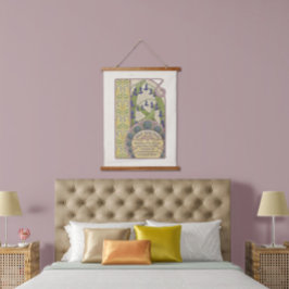 ブルーフラワーズヴィンテージアールヌーボースタイル 吊り下げ型タペストリー