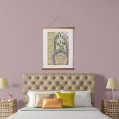 ブルーフラワーズヴィンテージアールヌーボースタイル 吊り下げ型タペストリー